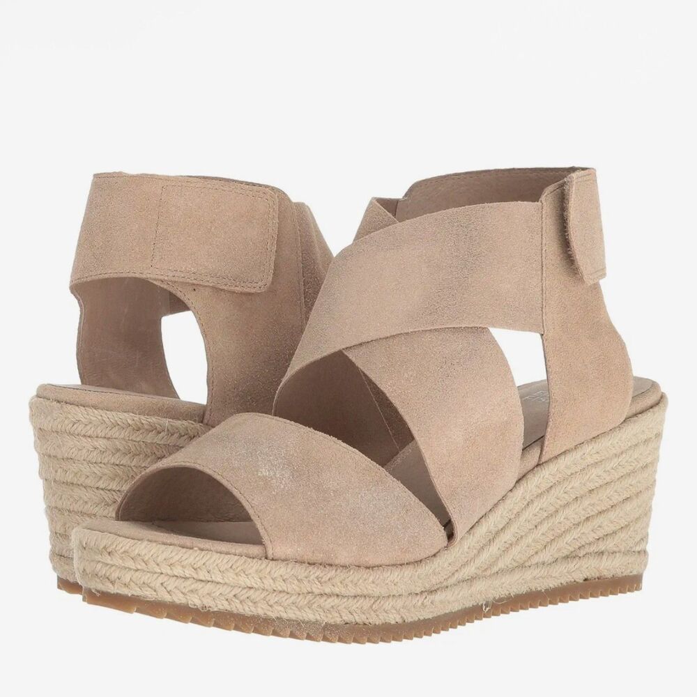 Eileen Fisher Willow Nude Pink Espadrilles Wedge Sandals Heels Worn 1 x